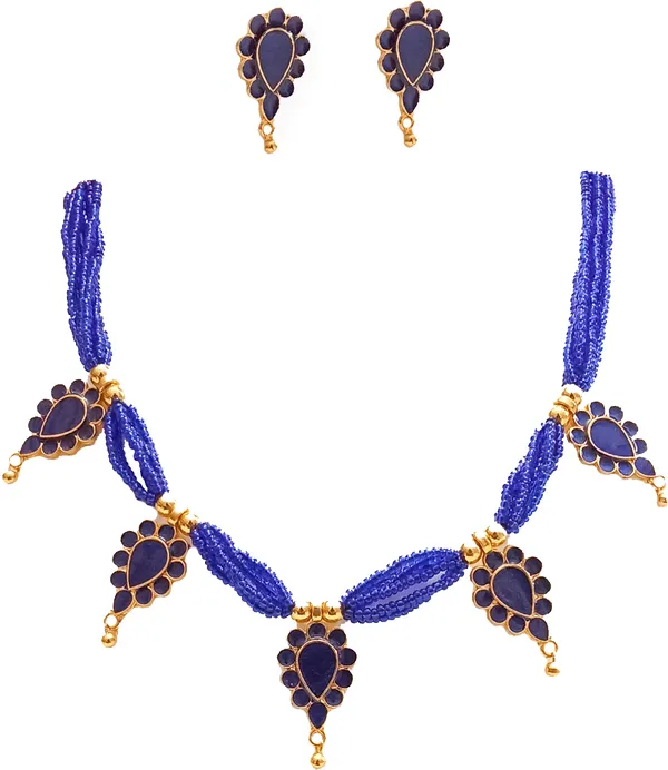 Assamese_Traditional_Gold_Plated_Blue_Colour_Golpata_Necklace_Set_For_Women